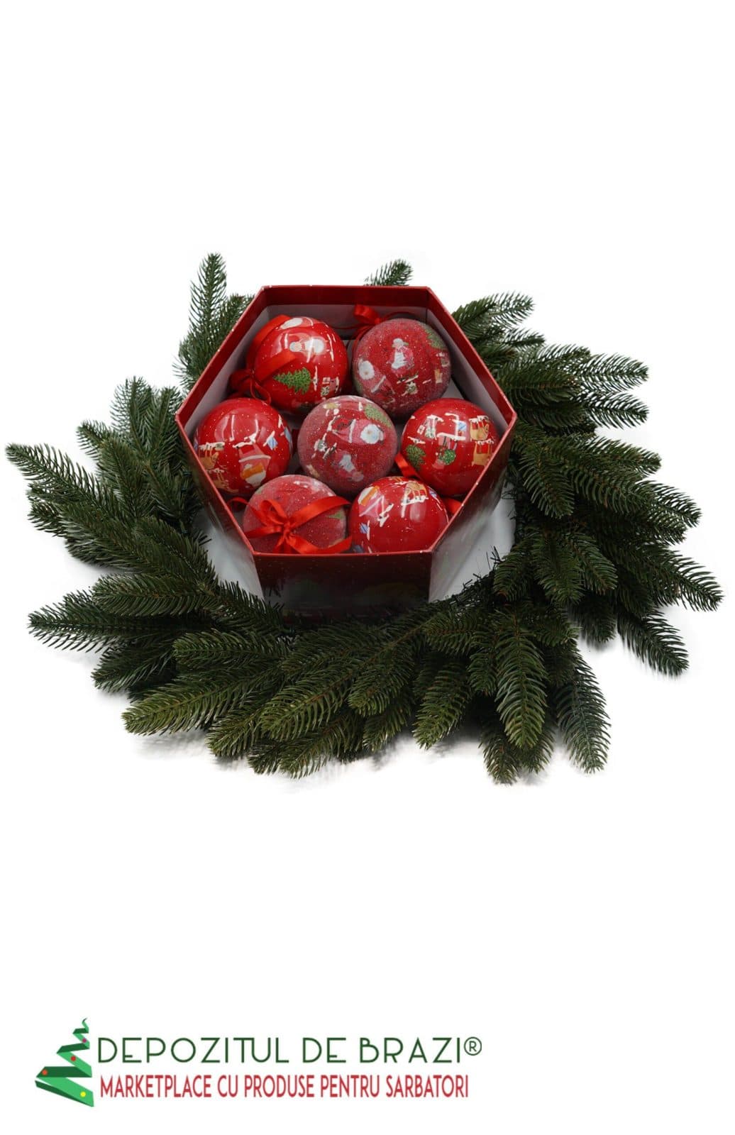 Set 14 Globuri Premium de Craciun in Cutie Cadou - Tip 4 - Vedere Principală Depozitul de Brazi